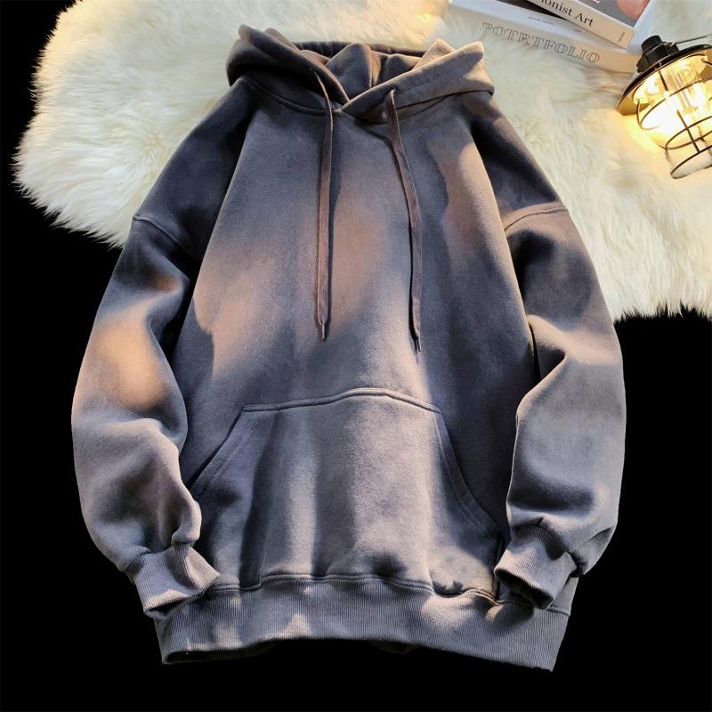 Мужские повседневные свободные толстовки из флиса, однотонные хлопковые свитера с капюшоном, толстовки унисекс с капюшоном, зимняя толстовка
