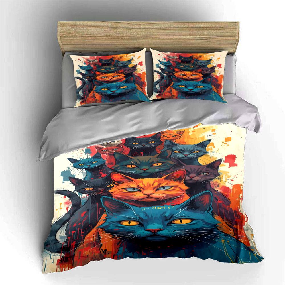 Colorful cat faces pattern. Bedding sets Duvet cover sets Duvet covers Pillowcases(1*Duvet Cover 2*Pillowcases without duvet insert)