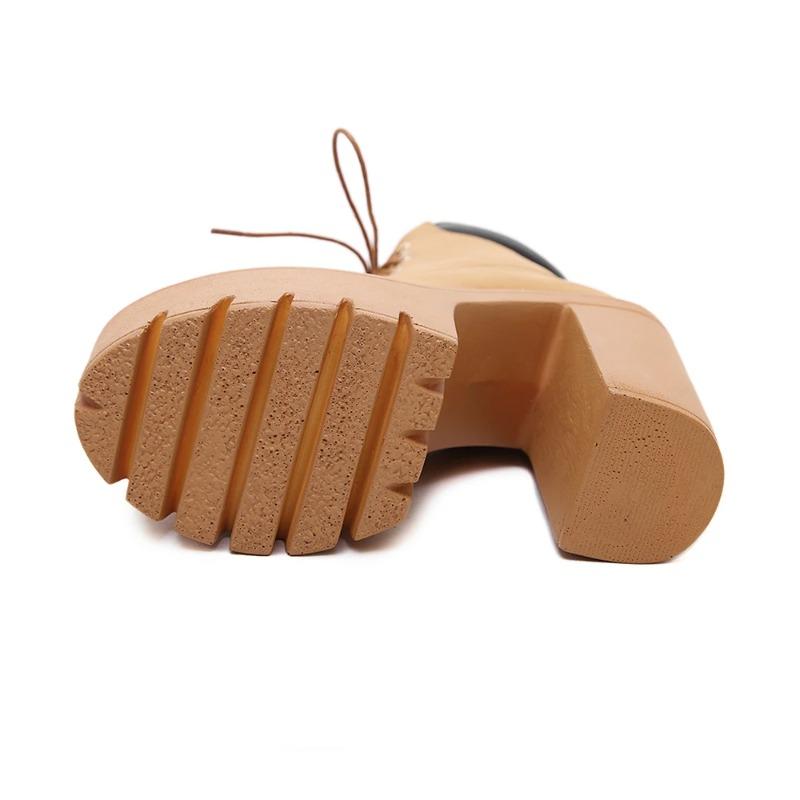 Модные женские короткие ботинки на толстом каблуке с круглым носком, на шнуровке, на высоком каблуке, однотонные водонепроницаемые мотоциклетные ботинки на платформе для женщин