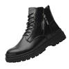 New 2024 Fashion Black Leather Men Work Safety Boots Zip Ankle Indestructible Steel Toe Cap Anti Smashing Shoes Male Footwear