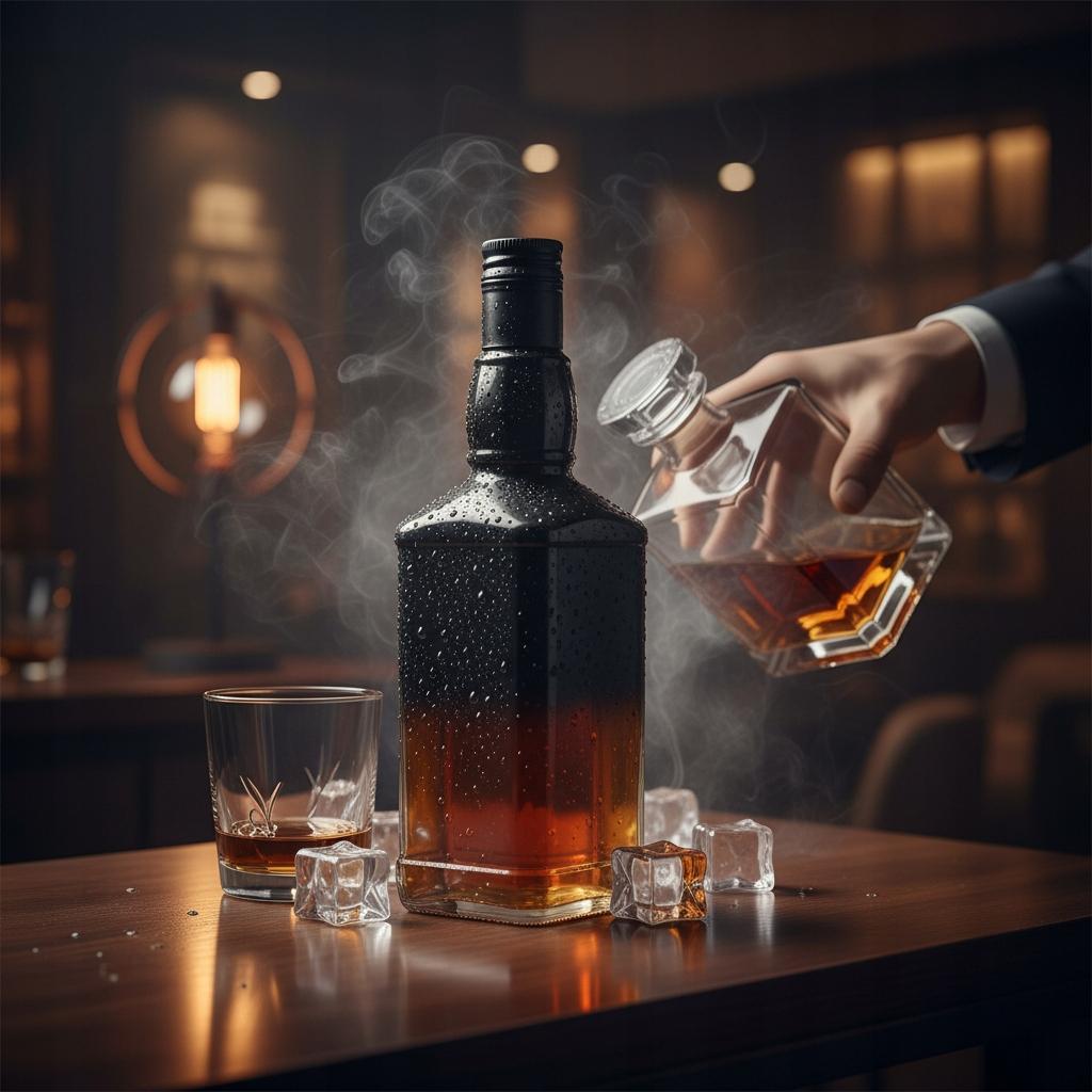 10x DANIEL Glass Bottles 500 ml OMBRE black and transparent for vodka