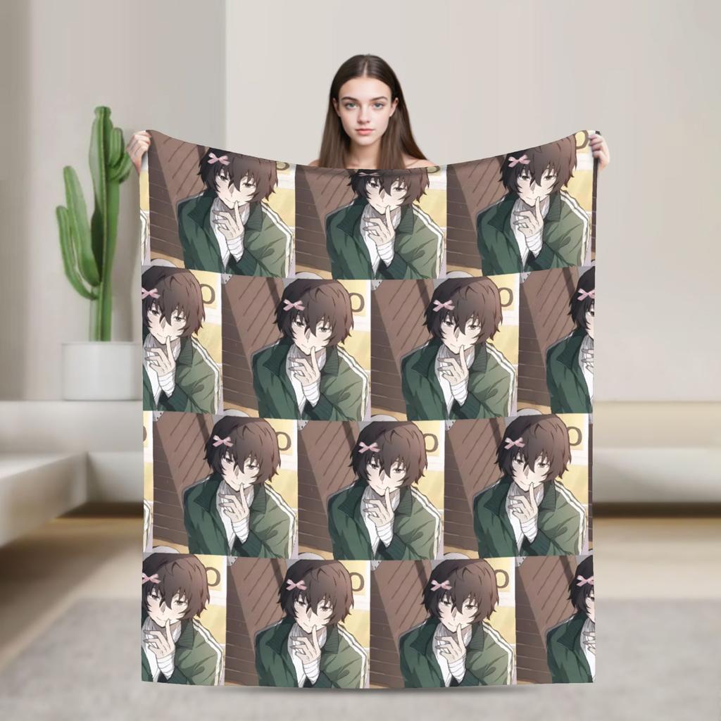Dazai Bungo Stray Dogs Blanket Flannel Printed Multifunction Super Warm Throw Blanket for Home Travel Quilt