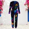 Women Plus Size Multicolor Printed Round Neck Long Sleeve Cuffed Top Cuffed Pants Two Piece Set