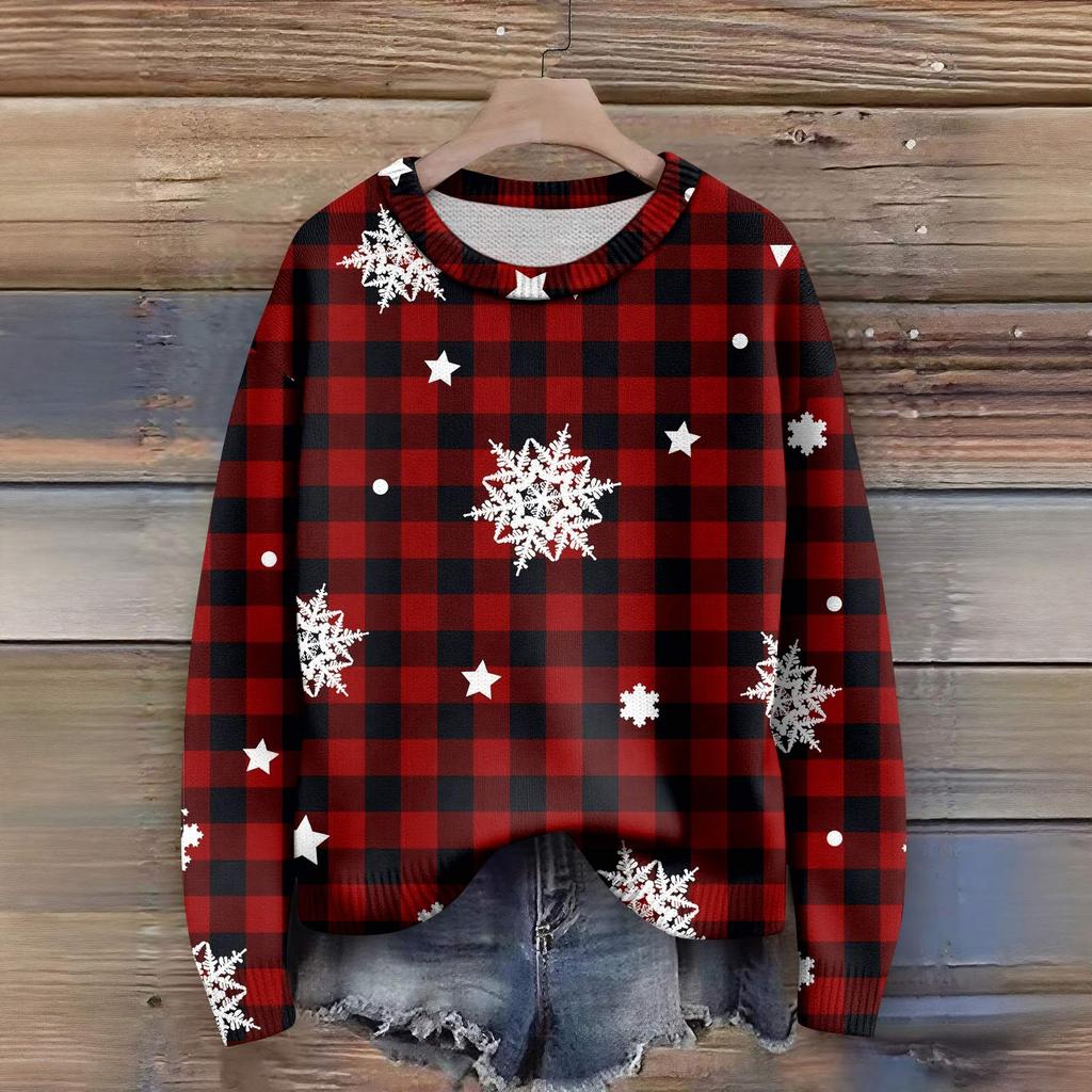 Long Sleeve Pullover Sweaters For Women O Neck Casual Cute Printing Knit Oversized Sweater