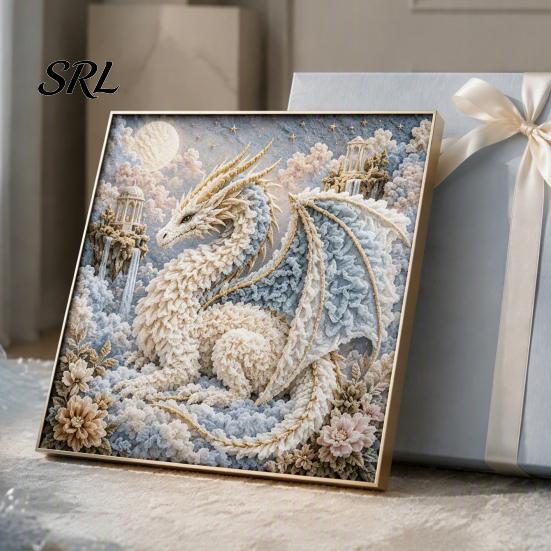 Fantasy Dragon Craft Set Fabric Poke Art Kit, Mythic DIY 3D Handmade Relief Wall Project, No-Sew Crafting Kit for Adults, Home Decor Theme