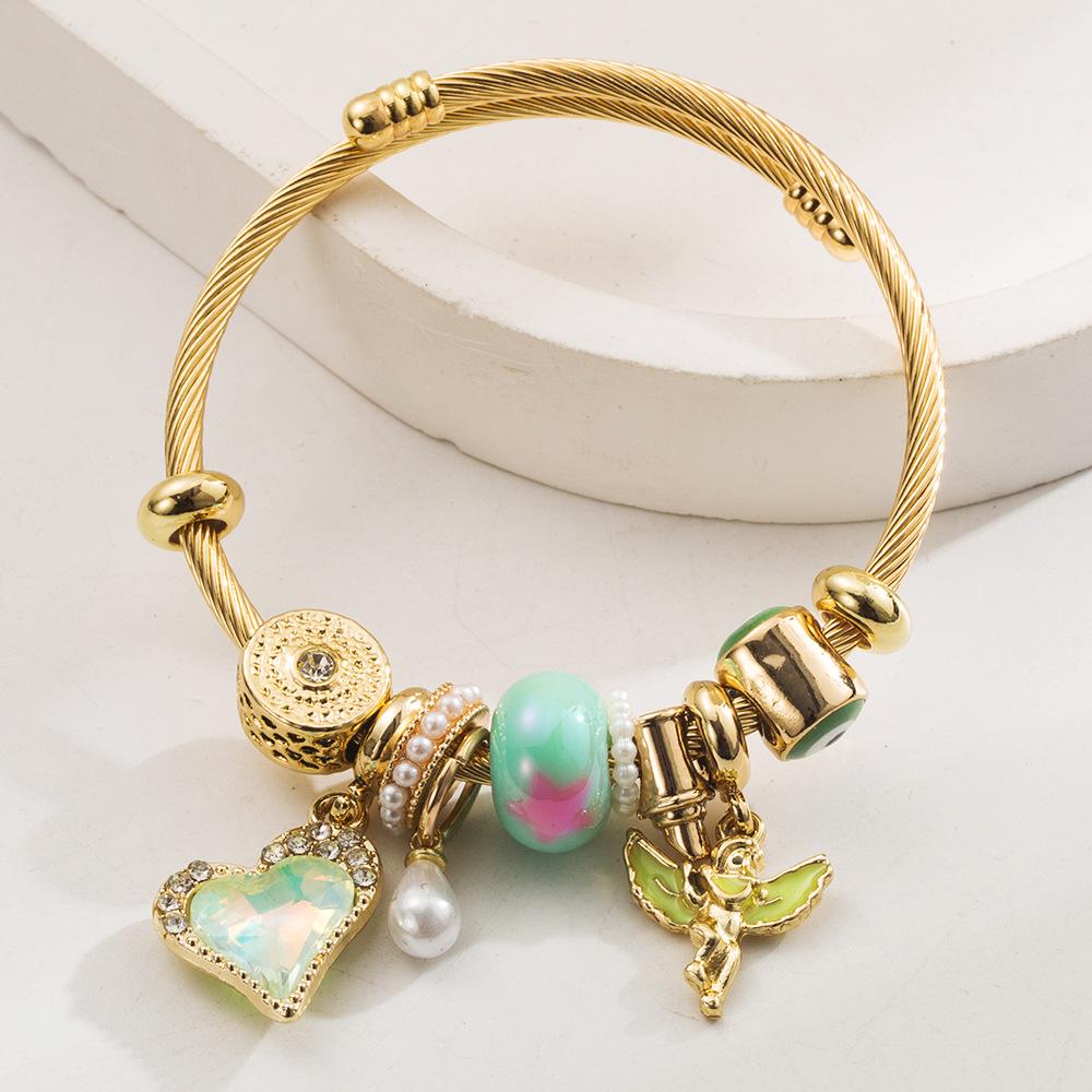 Браслет-бенгл Panjia Dora из нержавеющей стали в виде сердца любви и ангела для женщин - Сделай сам, ручная работа, бисерные аксессуары из сплава