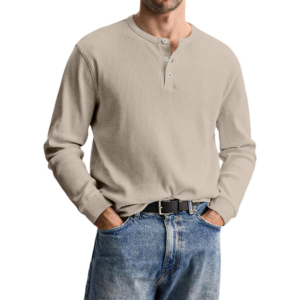 Мужская повседневная трикотажная рубашка на пуговицах с длинным рукавом