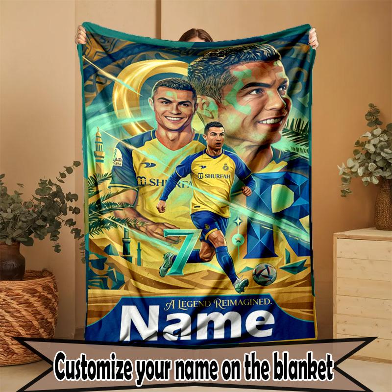 Custom Name Personalized Cristiano Ronaldo Print Blanket, Home Decor, Bedroom, Sofa, Camping, Couch, Gifts for Birthday Christmas