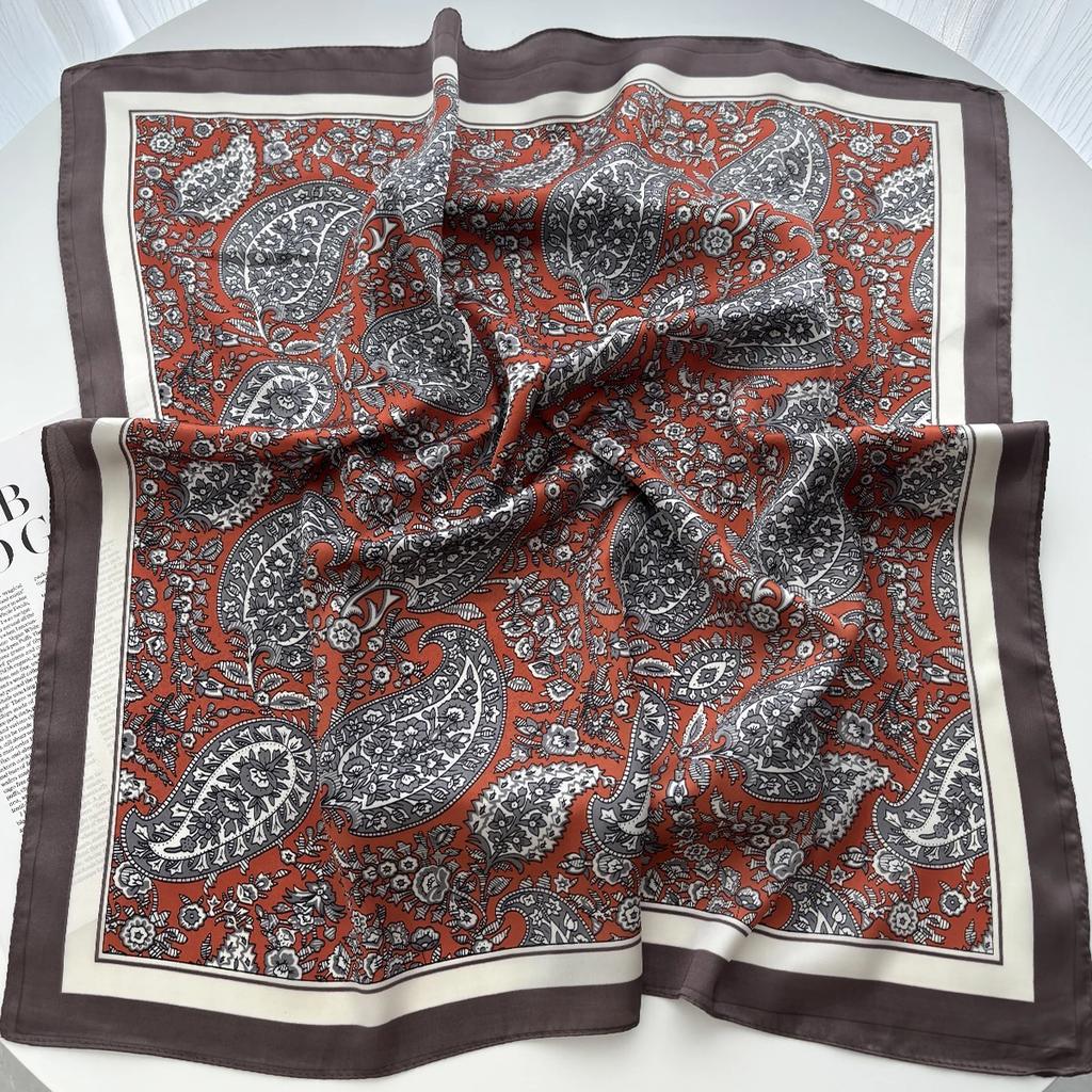 70 см Атласный Шарф Роскошный Дизайнерский Для Волос Принт Пейсли На Голову Большой Платок Хиджаб Шаль Женский Бандана Фартух Шарф-обертка
