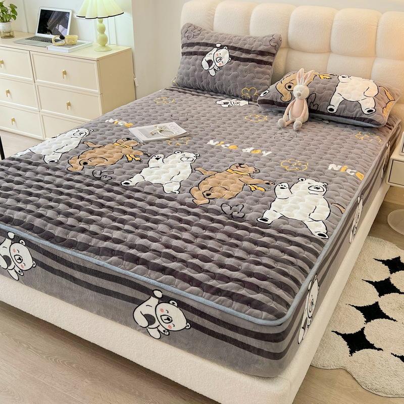 New Soybean Antibacterial Class a Milk Fiber Fitted Sheet Quilted Bedspread Non-Slip Household Dustproof Protective Cover Thickened Mattress