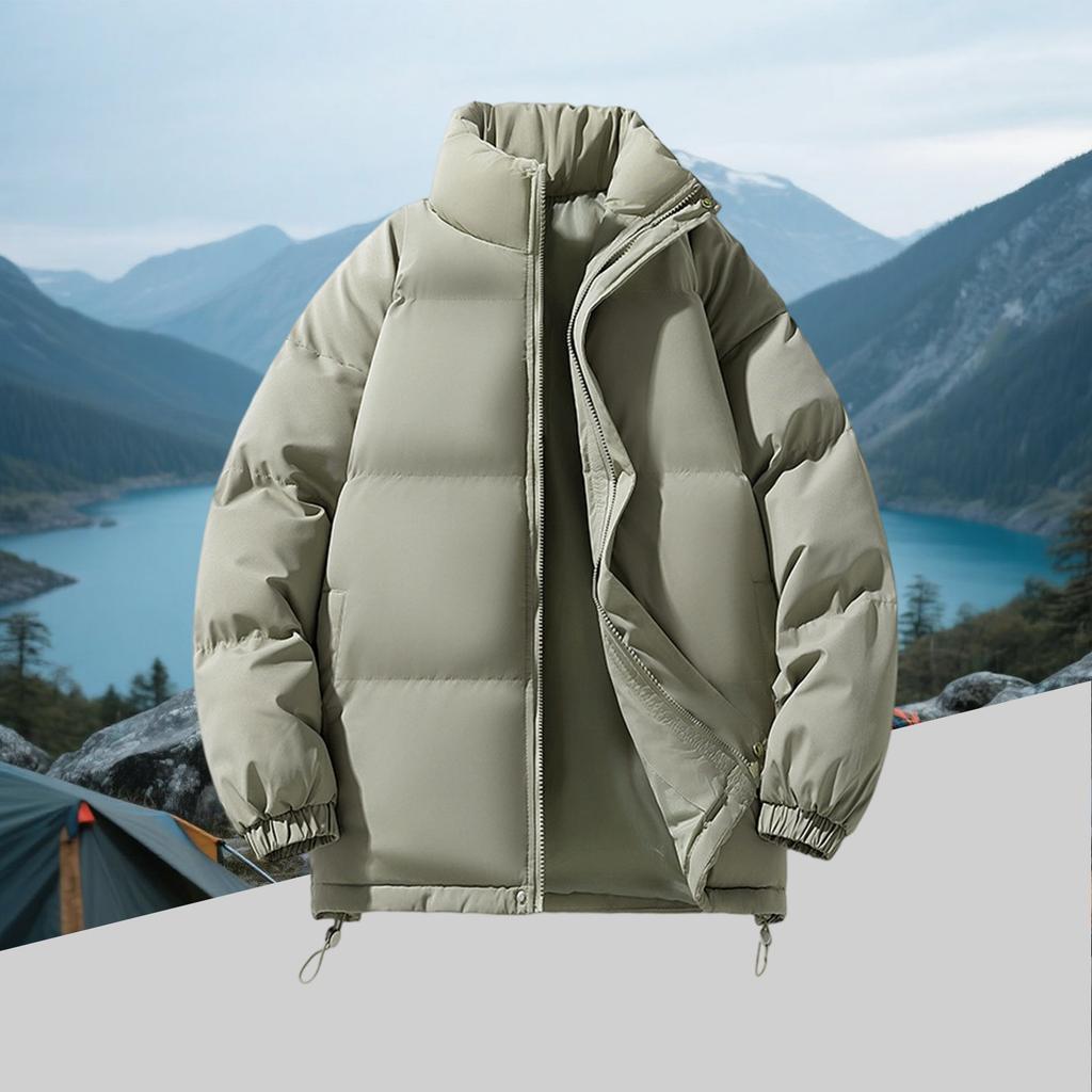 Men's Fleece-Lined Down Cotton Jacket - Loose Style With Zip Pockets, Warm, Casual & Versatile