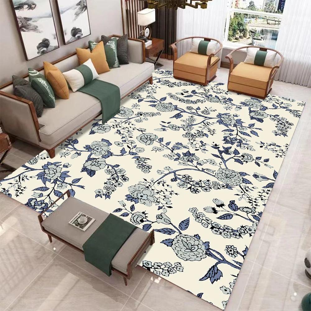 Retro Boho Floral Carpet Living Room Bedroom Balcony Sofa Table Door Entrance Rug Non-slip Machine Washable Home Decoration Mat