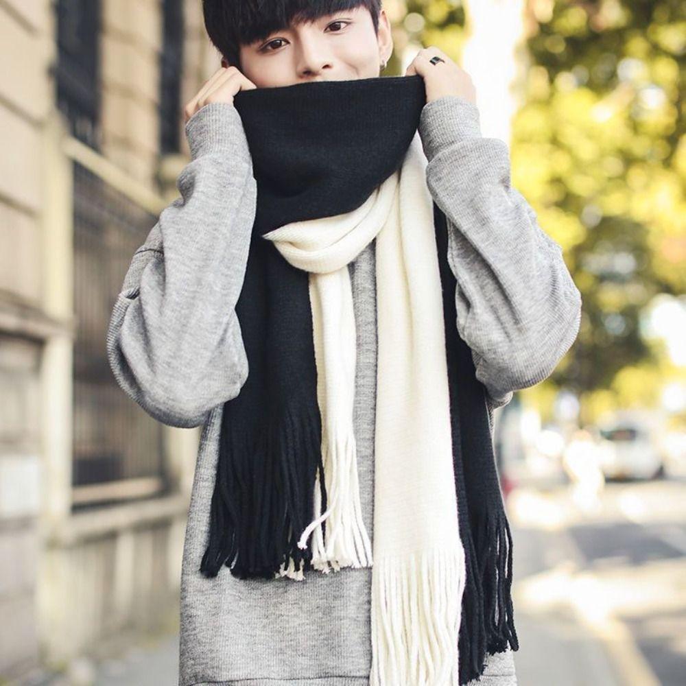 Длинный шерстяной шарф с кисточками в корейском стиле, ветрозащитный зимний шейный платок, мужской кашемировый шарф, студенческий