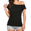 Korean Style Casual Women's Slanted Neck Off-Shoulder Irregular Short-Sleeve T-shirt