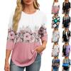 Women's Fashionable Round Neck 3/4 Sleeve Printed Casual Basic Pleated Pullover T-shirt Top