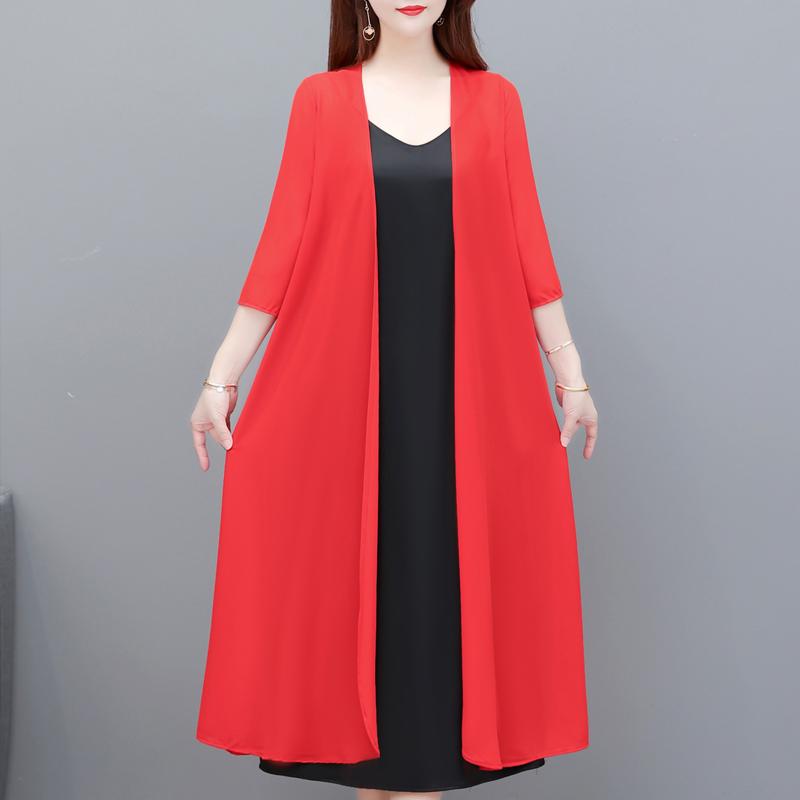 Элегантное шифоновое пальто женское летнее тонкое повседневное женское летнее длинное пончо больших размеров