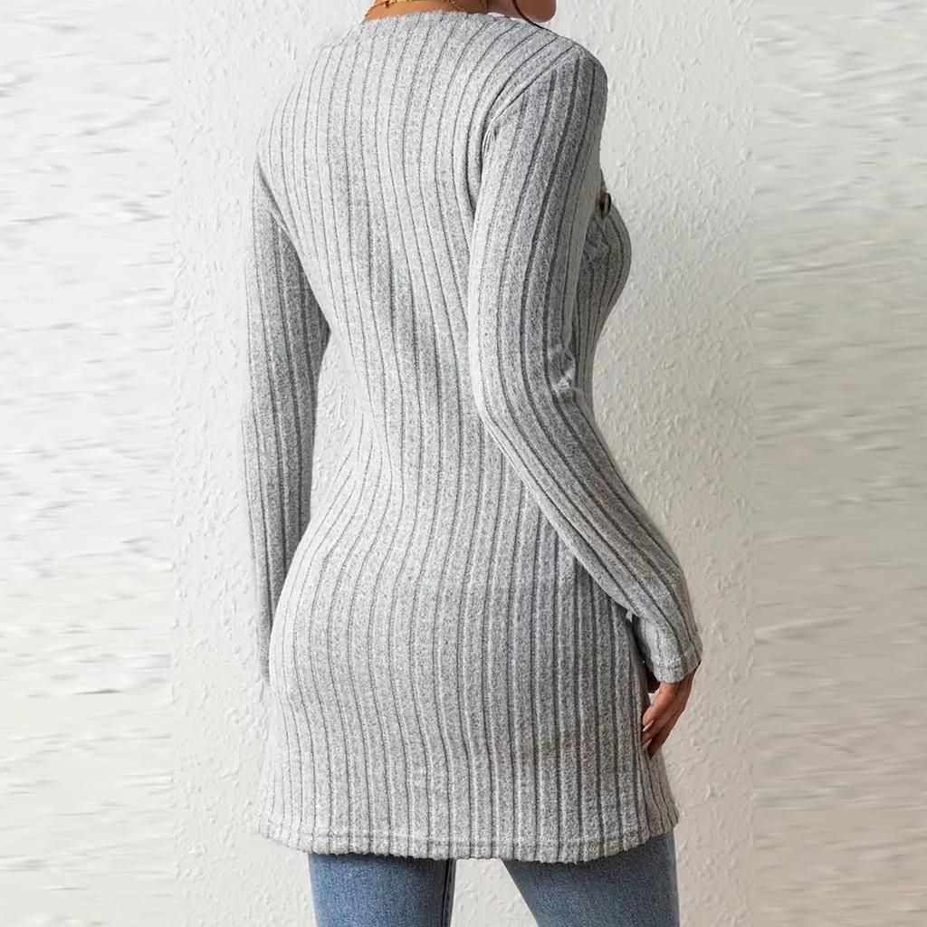 Women's Fashion Casual Long Sleeve Solid Colour Square Neck T-Shirt Button Decoration Irregular Hem Top