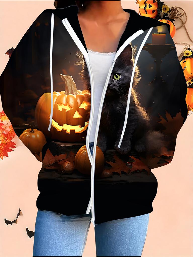 Хэллоуин Кардиган с капюшоном 3D-принт Большой размер Осень Зима Ретро