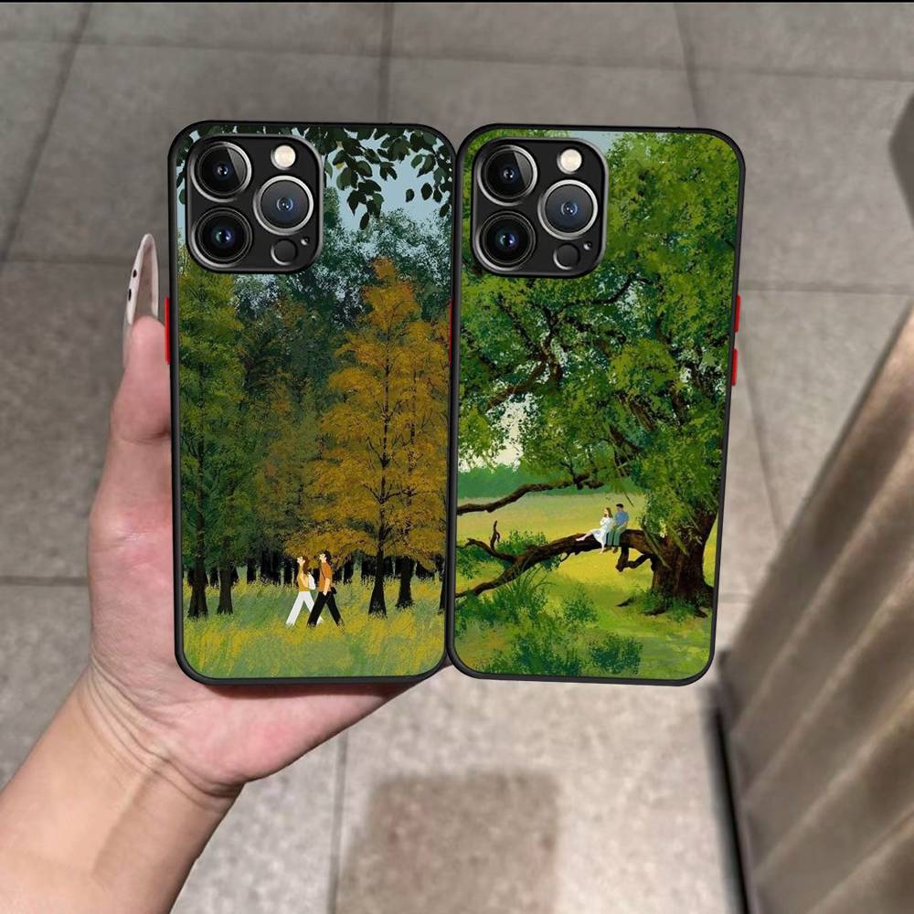 Мультяшная Трава Пригородный Отдых Матовый Ударопрочный Для iPhone 16 15 11 12 13 14 Pro Max X XR XSMAX Mini Чехол для Телефона