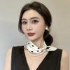 Magnetic Narrow Elegant Satins Neck Scarf Wrap With Pearls Chain Necklace And Buckle For Women Vintage Floral Silk Neckerchief
