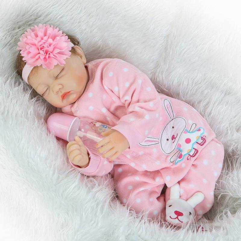 Popular 22 Inch Reborn Baby Dolls Sleeping Lifelike Soft Cloth Body Newborn Dolls Realistic Implanted Mohair Simulation Dolls for Kids Birthday Gfit