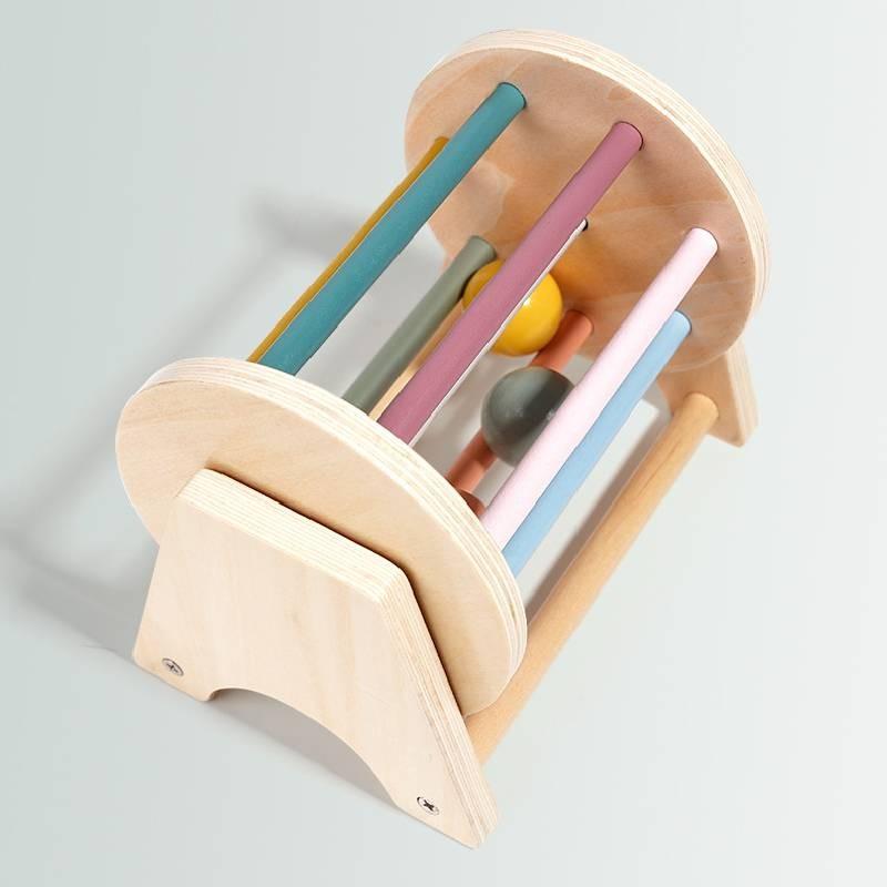 Montessori Wooden Tabletop Rolling Drum Children Coordination Toy Training