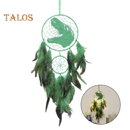 Dinosaur Dream Catcher Ornament Kids Faux LED Light Feather Dream Catcher Handmade Home Decor Birthday