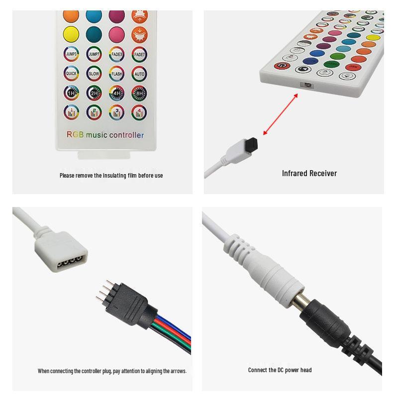 40-клавишный ИК-светодиодный Bluetooth RGB Музыкальный светодиодный контроллер ленты, Управление через приложение, Двойное подключение