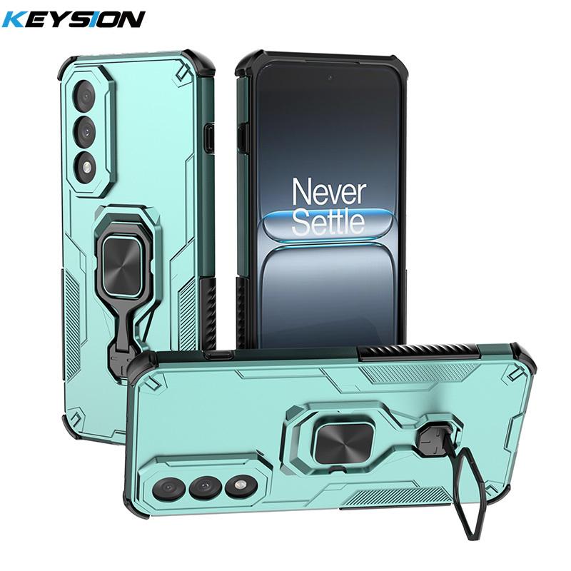 KEYSION Shockproof Armor Case for OnePlus Nord 5 5G Silicone+PC Upright Metal Live Ring Stand Phone Cover for OnePlus Nord CE5