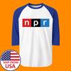 NPR Национальное Общественное Радио Мужской#039;s Футболка унисекс с рукавом реглан, белая с синим, размеры от S до 2XL