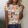 Женская футболка с принтом мультяшных животных Harajuku с короткими рукавами и круглым вырезом, повседневные футболки