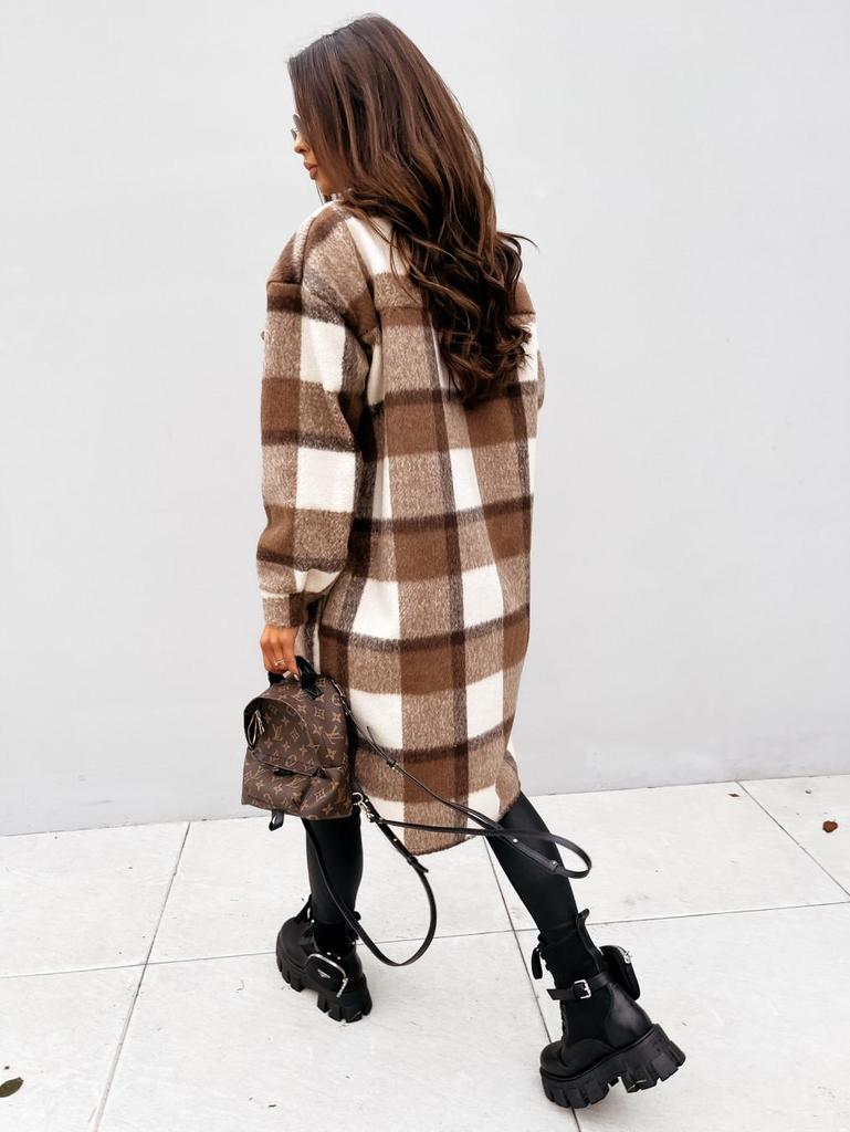 2020 Autumn/Winter Long Sleeve Plaid Shirt Jacket