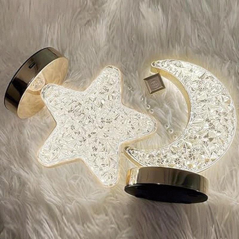 3D Лунный Кристалл Настольная Лампа Сенсорное Диммирование USB Перезаряжаемая Ночная Лампа Для Спальни Комнаты Эстетичный Декор Домашние Украшения Орнамент