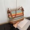 Women Rattan Knitting Beach Bag Large Capacity Seaside Straw Shoulder Bag Rainbow Color Sling Bag Travel Vacation Bag CLE