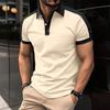 Men's Casual Polo Shirt Fashionable Lapel Button Business Color Blocked Versatile T-shirt Top