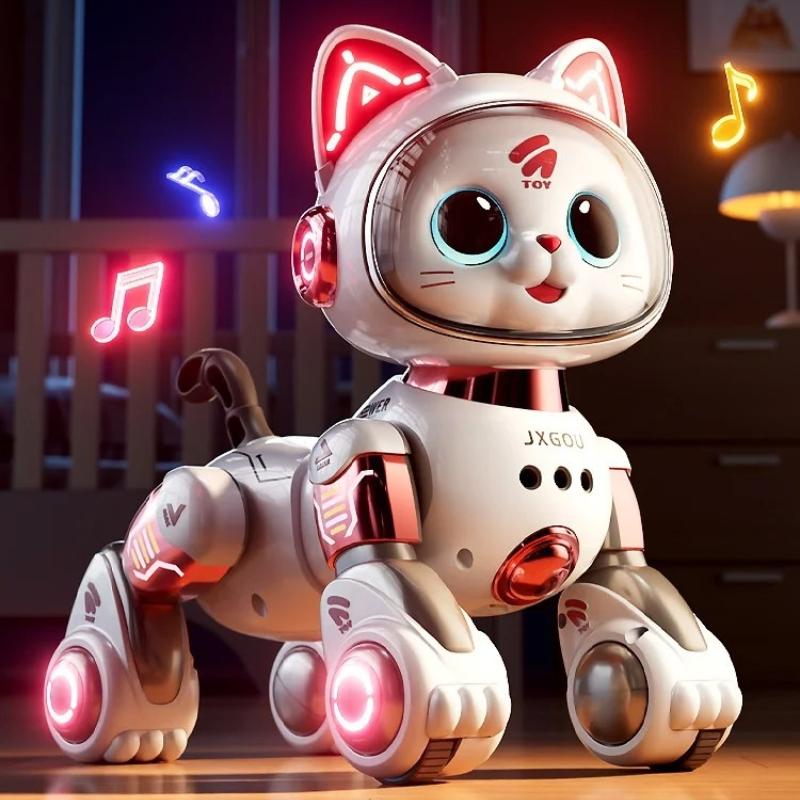 Новый Интеллектуальный Ходячий Робот-Кот Игрушка с Пультом Дистанционного Управления, Электрический Мяукающий Питомец Подарок для Мальчиков Девочек Детей на День Рождения Рождество Оснащен Динамическим Освещением