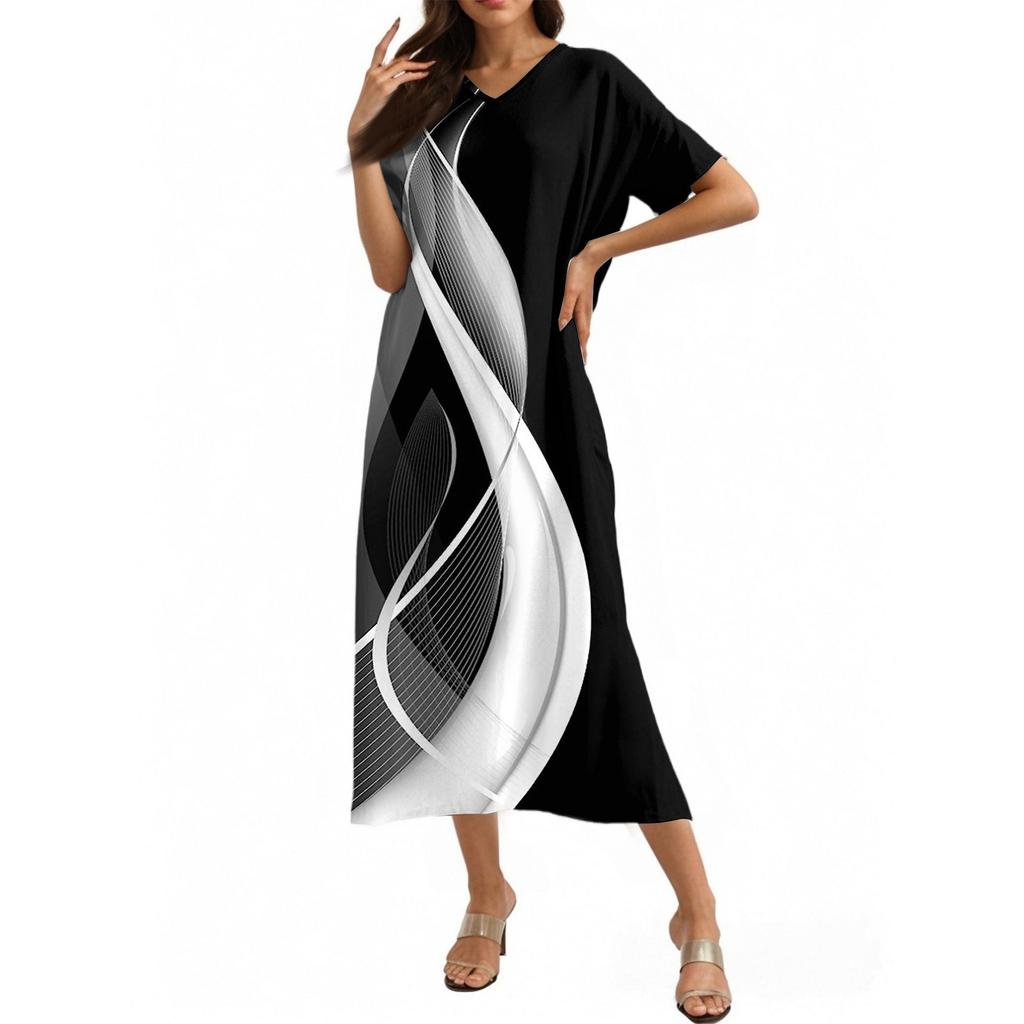 Fashion Women's Summer V-Neck Short Sleeve Floral Print Beach Dress