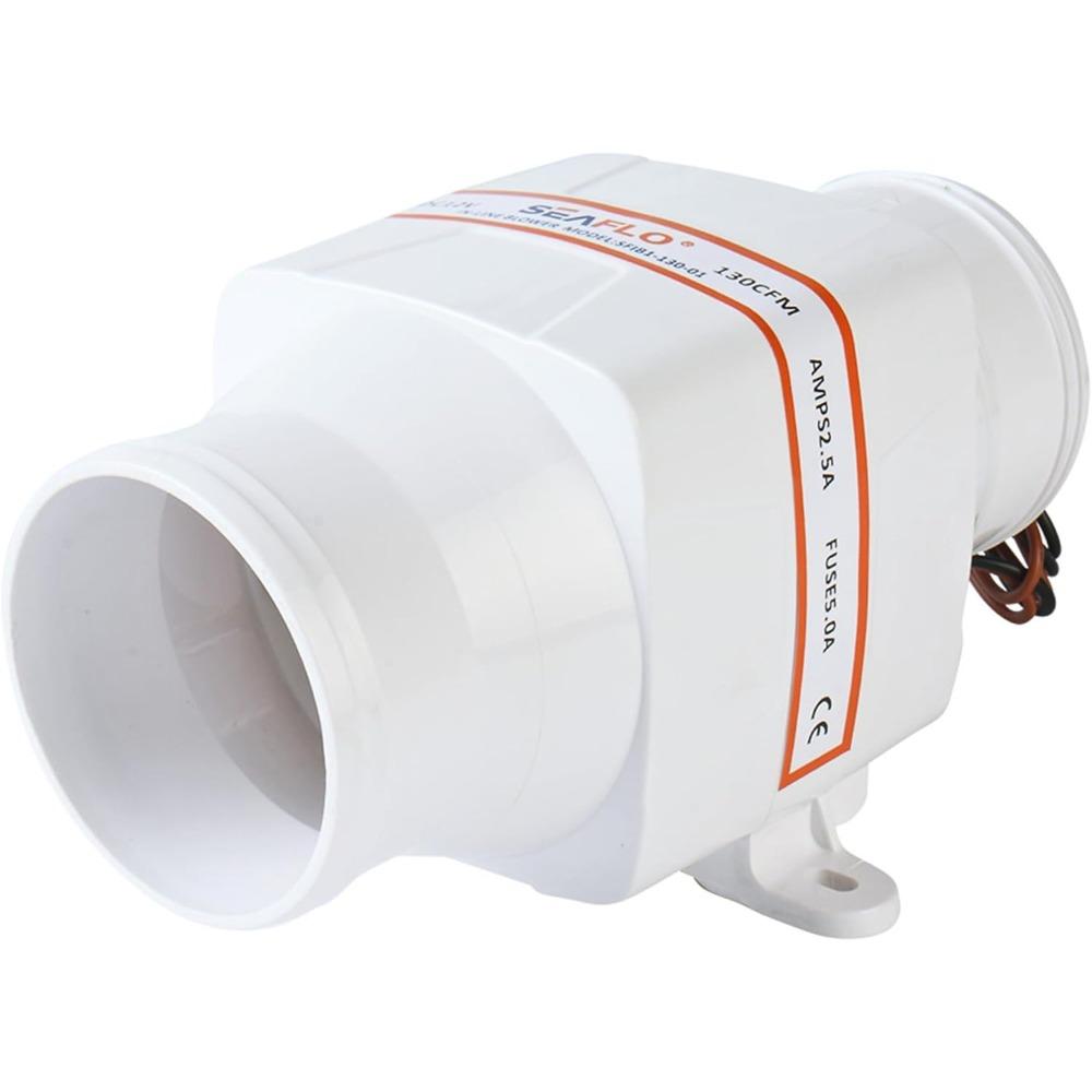 Inline Marine Bilge Blower - 12V, 3 or 4 inches, 130-270 CFM ultra-quiet operation, suitable for yachts/sailboats - ISO 8846, CE, and RoHs certified