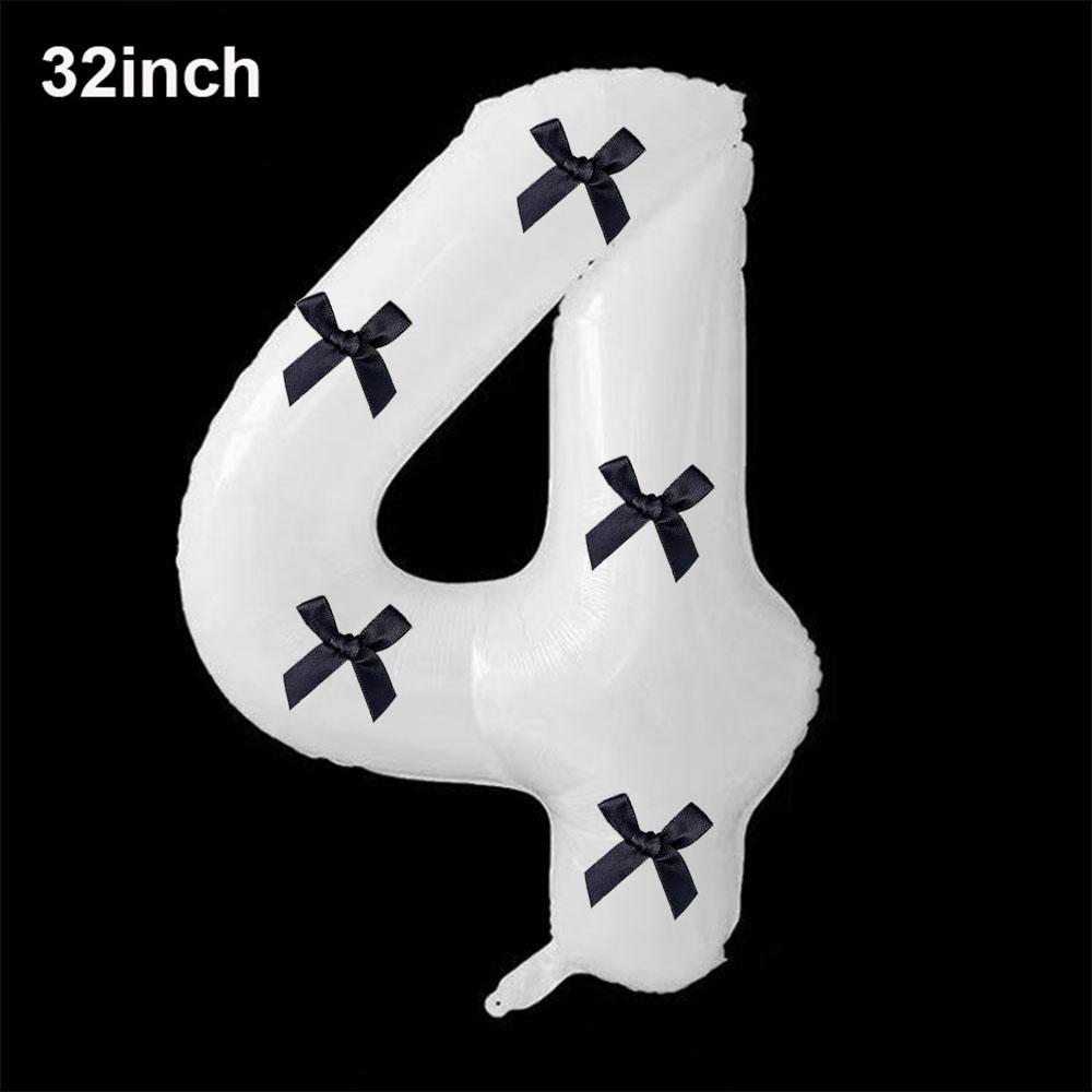 32inch Aluminum Film Black Bow Number Balloons Ribbon Bows Balloons for Birthday Decoration Supplies Anniversary Number Balloons