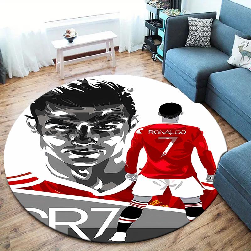 Круглый ковер CR7, Ковер для гостиной, спальни, дивана, игровой комнаты, Нескользящий коврик