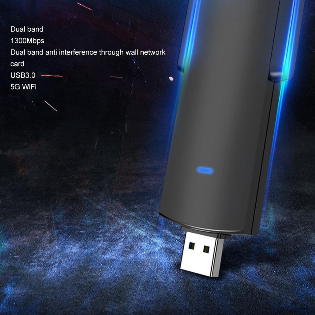 USB 3.0 WiFi-адаптер с 2 антеннами 5dBi, двухдиапазонный 2,4 ГГц 5 ГГц, беспроводной сетевой адаптер 1300 Мбит/с для Windows 11 10 8 8.1 7