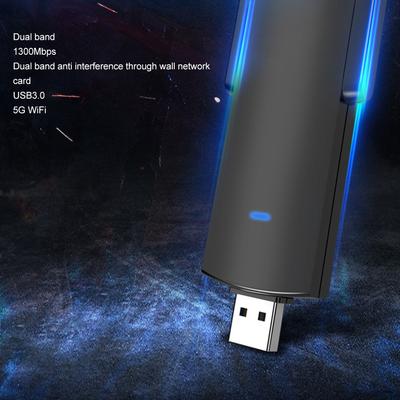 USB 3.0 WiFi-адаптер с 2 антеннами 5dBi, двухдиапазонный 2,4 ГГц 5 ГГц, беспроводной сетевой адаптер 1300 Мбит/с для Windows 11 10 8 8.1 7