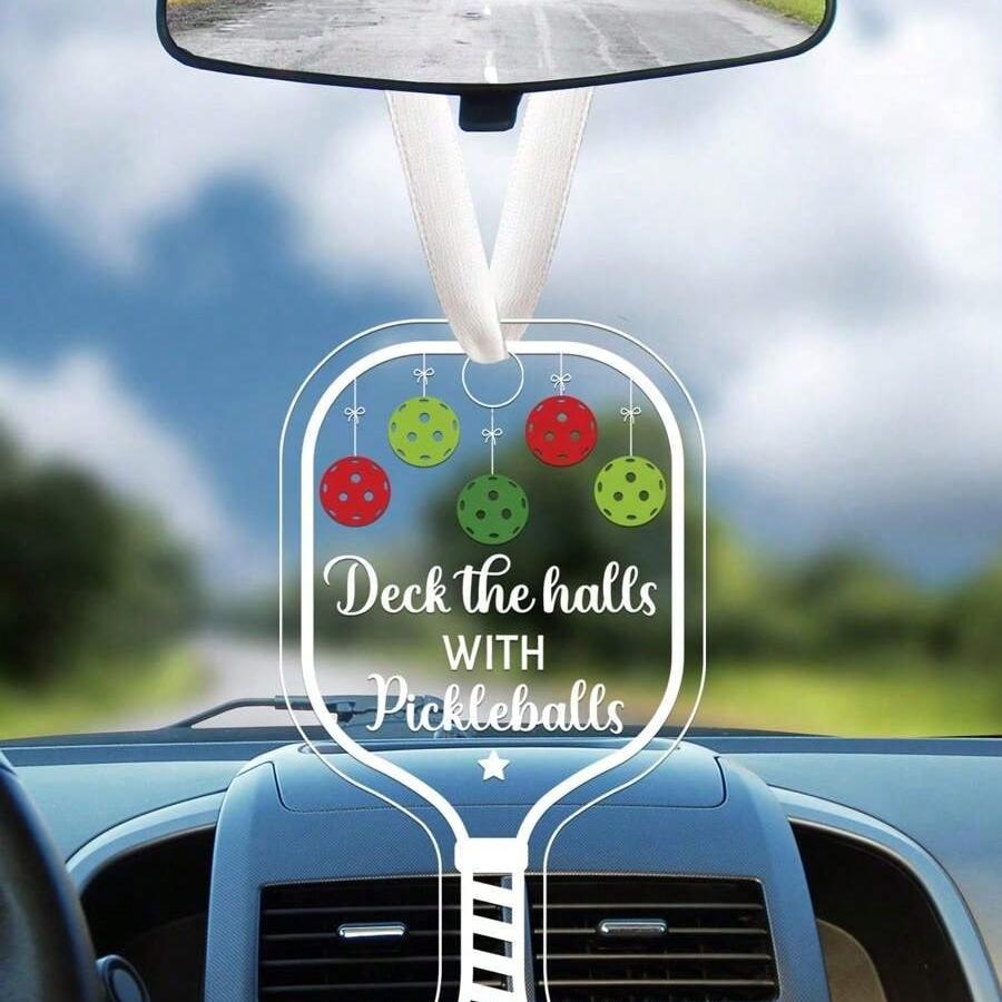 2 шт. Прозрачное акриловое украшение «Deck The Halls with Pickleball», Рождественские подвесные акриловые украшения, Персонализированное рождественское украшение для пиклбола