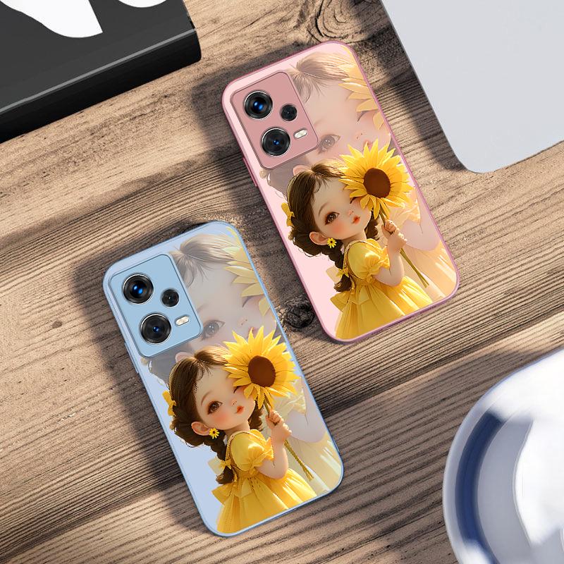Подсолнух Девушка Розовый Для Xiaomi 14 Ultra 13 Lite Redmi Note 13 11 Pro 12 Plus Poco X6 3 Pro F4 6 GT Чехол для телефона из закаленного стекла
