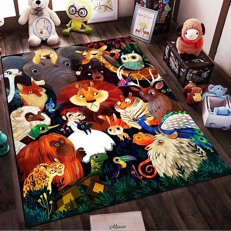 "Colorful Cartoon Animal Forest Themed Carpet for Kids' Room Decor" Suitable for use as an anti-slip for living room bedroom sofas