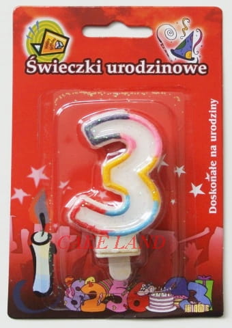 Świeczka Urodzinowa Cyfra "3" - Tęcza Z Obwódką