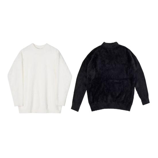 Осенне-зимний мужской свитер, свободный, толстый, трикотажный, пушистый, однотонный, с круглым вырезом, длинным рукавом, эластичный, средней длины, свитер для повседневной носки