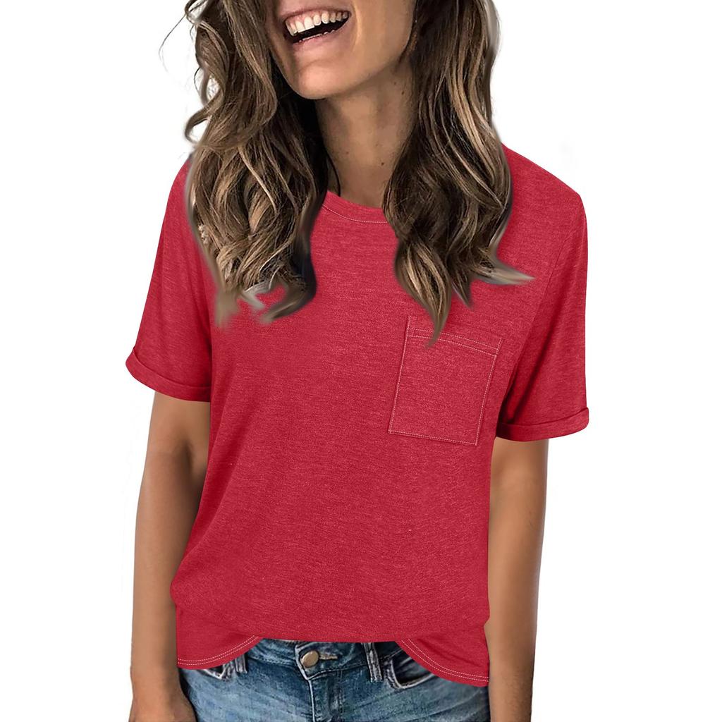 Женская модная футболка с круглым вырезом, однотонная, свободного кроя, с коротким рукавом