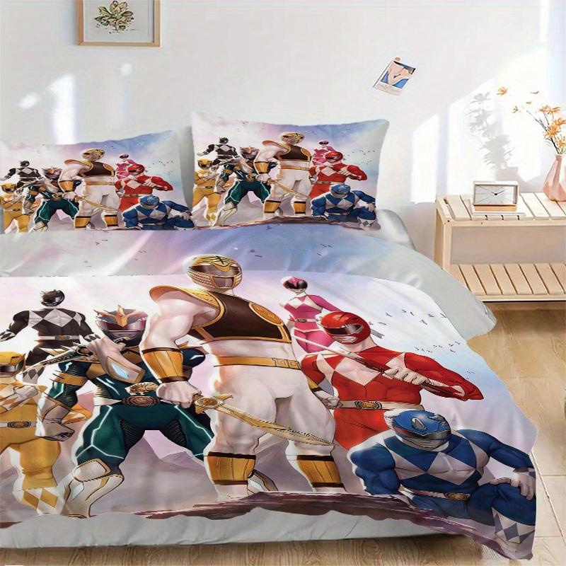 3pcs Power Rangers Themed Quilt Cover Set (1 Quilt Cover + 2 Pillowcases Without Pillow Core), High-Definition Printing for Home and Dormitory.F064