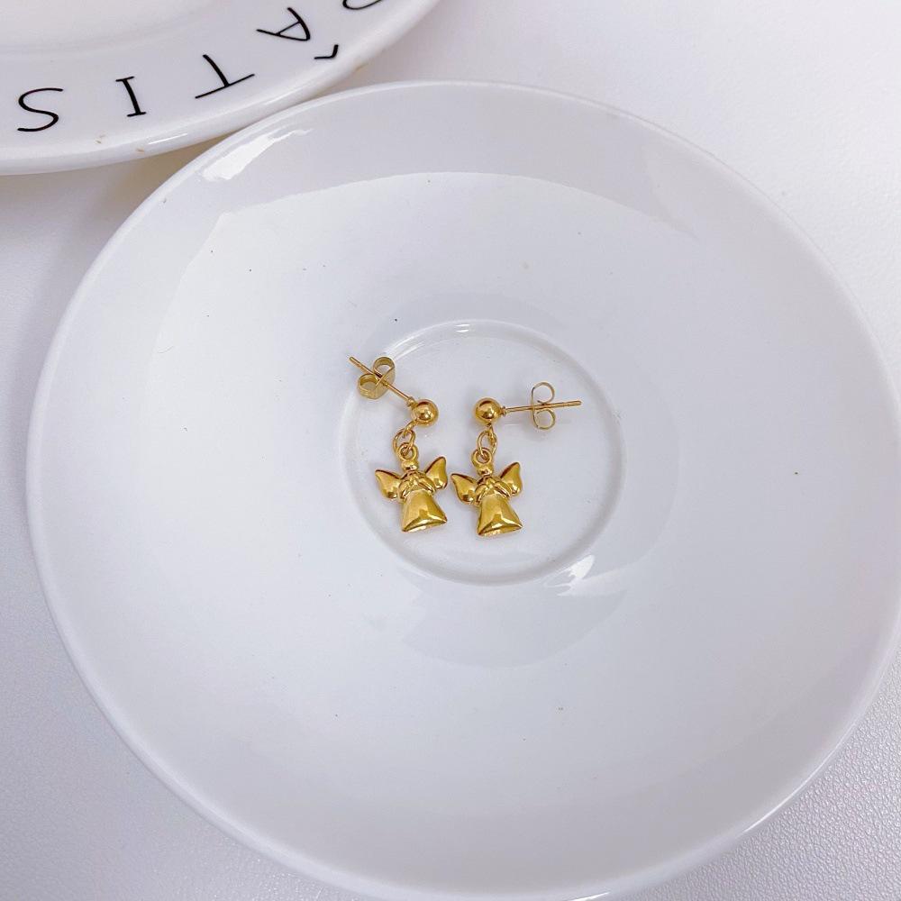 Baroque Gold Angel Praying Stud Earrings - Religious Jewelry for Women, Cute Mini Design
